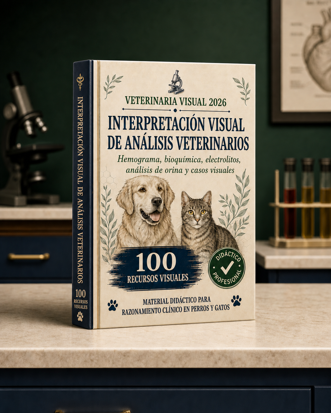 Mockup del libro Interpretación Visual de Análisis Veterinarios