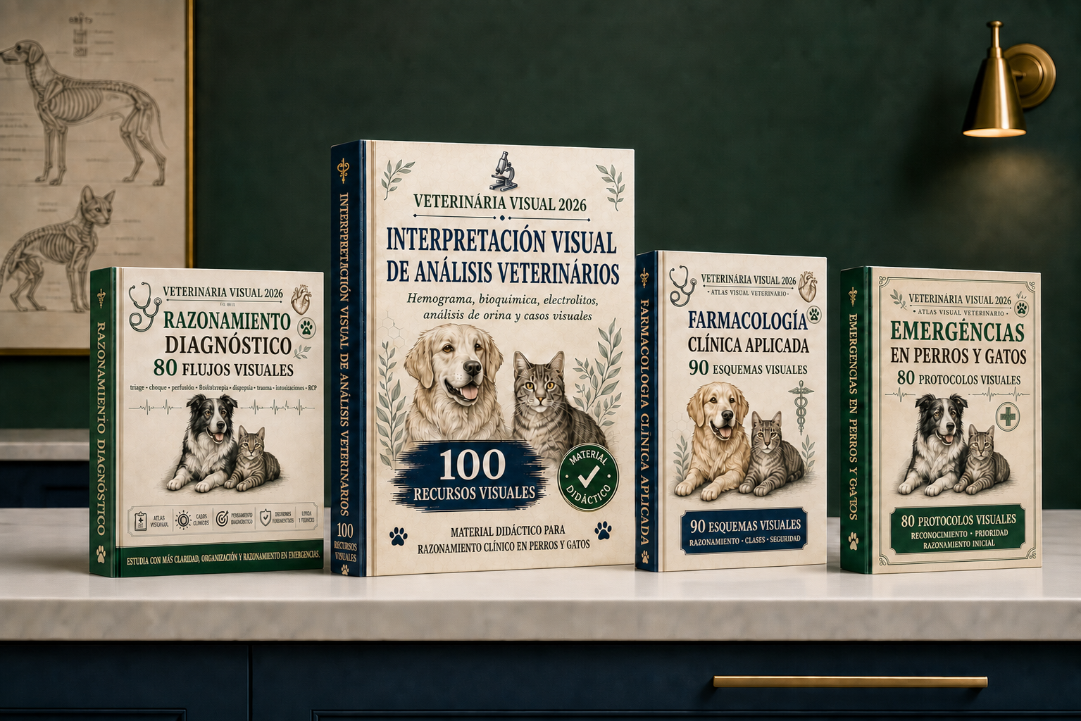 Colección Veterinaria Visual 2026 con cuatro atlas clínicos